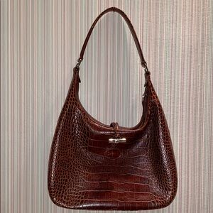 Longchamp Roseau Shoulder Bag in Maroon Crocodile